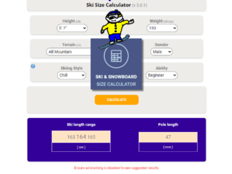 ski and snowboard size calculator screenshot