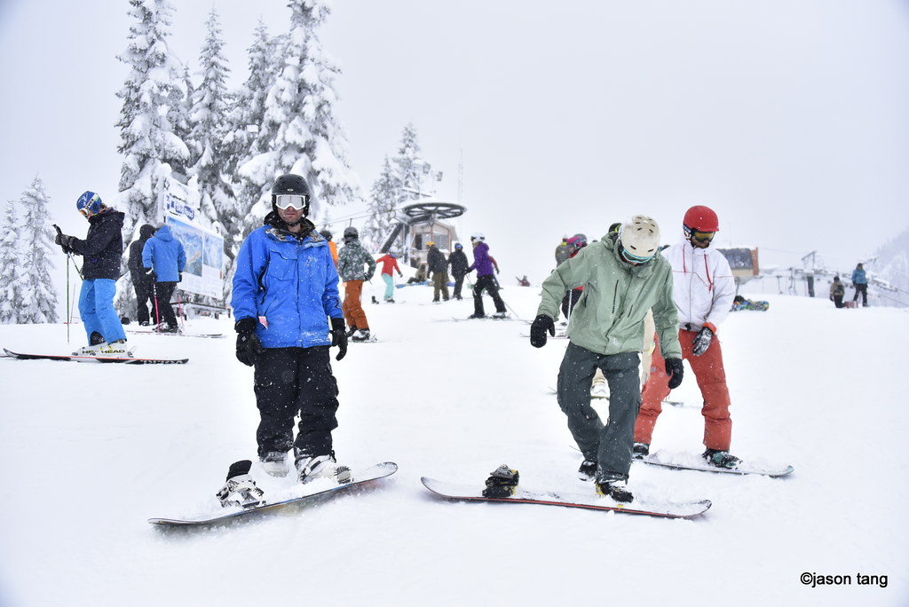 snowboarding and skiing with friends