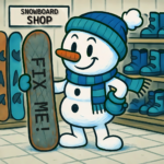 Frosty in the snowboard shop with a neglected snowboard
