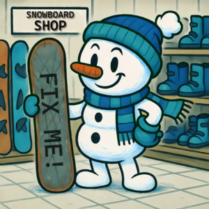 Frosty in the snowboard shop with a neglected snowboard