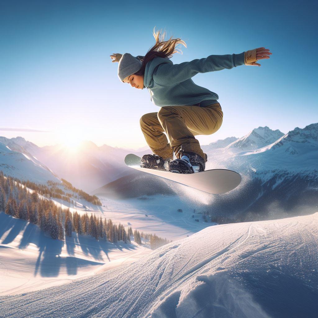 Girl doing an ollie on a snowboard